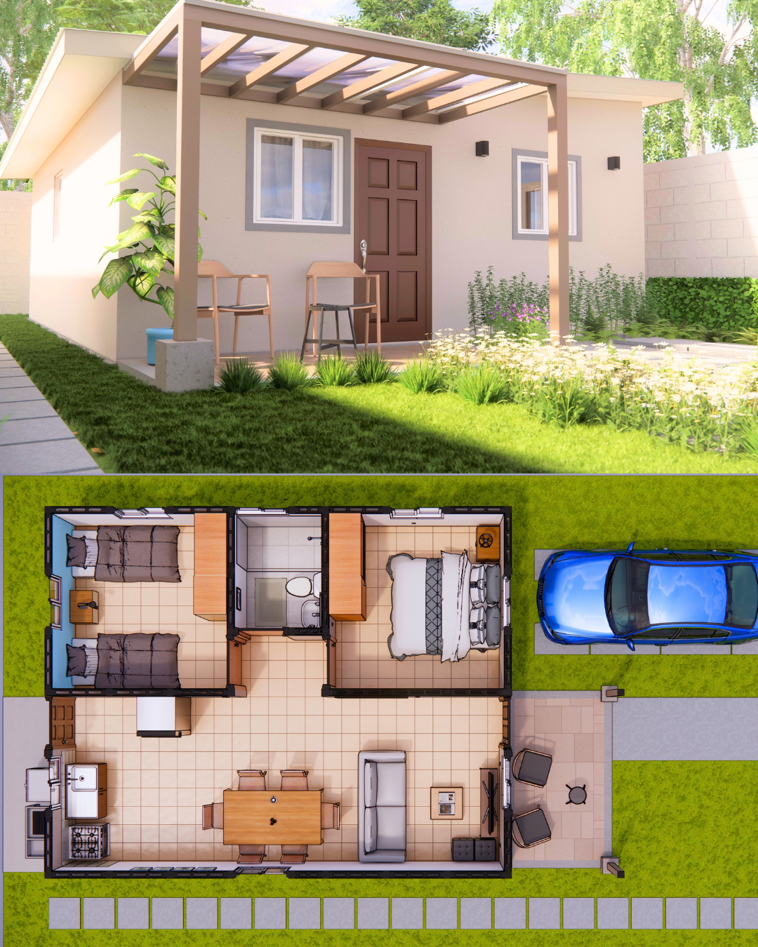 Fachada y Planta Modelo M56